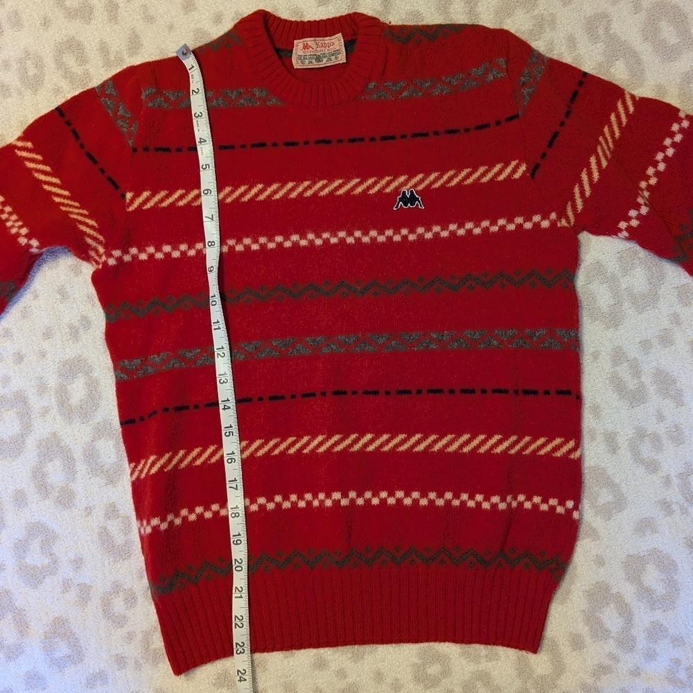 Kappa Vintage Italian Shetland Wool Striped Red Crewneck Sweater Small Medium - Picture 7 of 10
